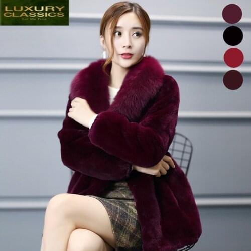 Female Coat Real Fur Winter Natural Fox Fur Collar Jacket Women Vintage Rex Rabbit Fur Tops Korean Warm Ladies Coats Hiver TT001