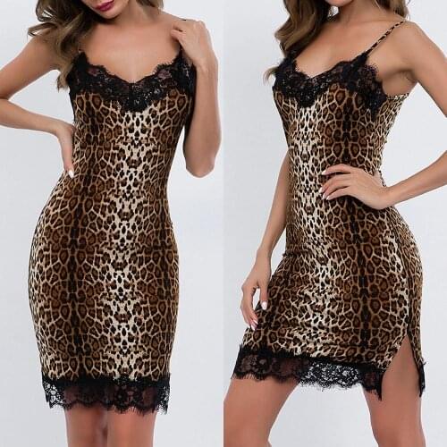 Women Sexy Underwear Polyester Lace Leopard Nightdress Stretch Bodycon Dress Sleepwear Sexy Lingerie Nightgown Homewear