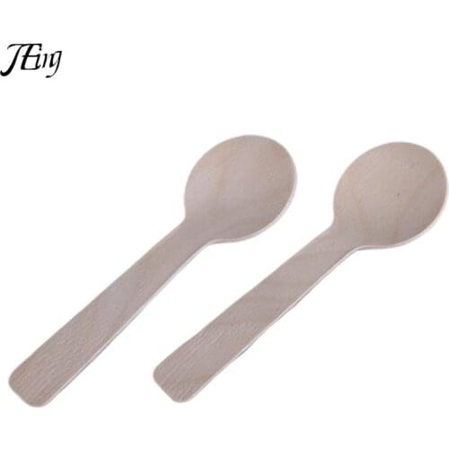 100Pcs Mini Ice Cream Spoon Wood Dessert Scoop Disposable Wooden Spoon Western Wedding Party Tableware Kitchen Accessories Tool