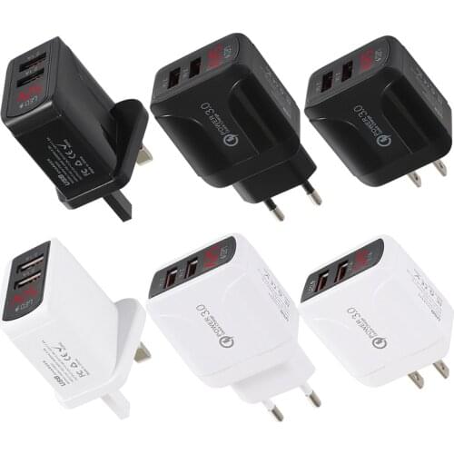 2.4A 2USB Port Fast Quick Charging QC3.0 Hub LED Display Charger Adapter Plug