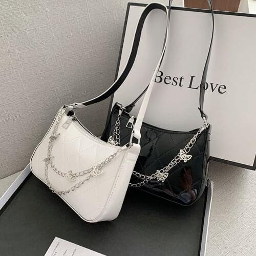 2021 New Fashion Women Pu Leather Small Shoulder Underarm Bag Vintage Butterfly Chain Pure Color Zipper Mini Purse Handbag