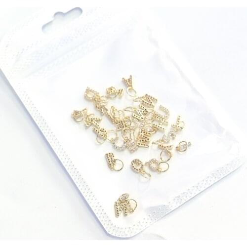 26Pcs/Bag A-Z English Letter Zircon Nail Decorations With Ring 26 Alphabet Shiny Charms For Phone DIY Manicure Accessories PK#93