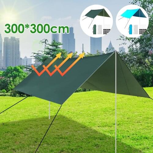 3x3 M Awning with Support Pole Rope Peg Waterproof Tarp Tent Shade Garden Sunshade Outdoor Camping Sun Shelter Beach Hammock