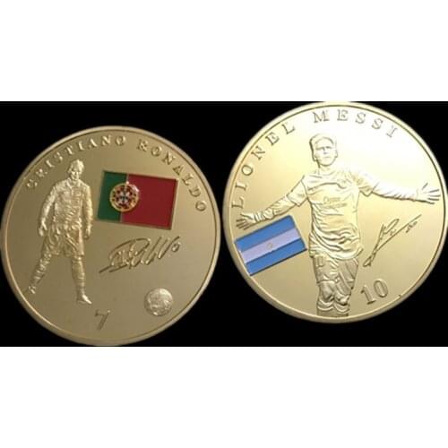 4 pcs Football Star Badge Messi Ronaldo Sport Player 24K Real Gold Plated Soccer Player 40 mm Souvenir Decoratio Coin