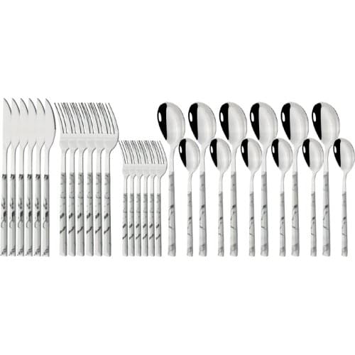 6/30Pcs White Silver Dinnerware Western Knife Fork Coffee Tea Spoon Cutlery Set Stainless Steel Silverware Kitchen Tableware Set