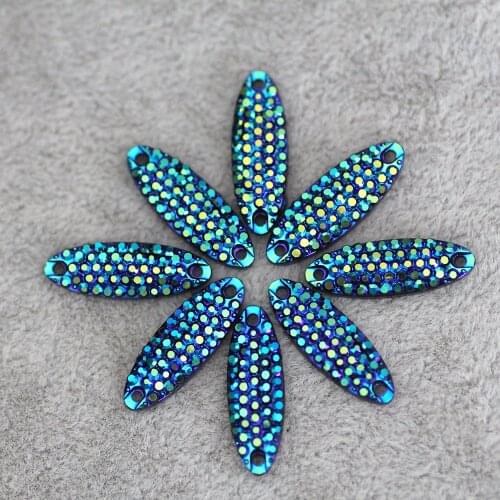 7x21mm 100pcs Blue AB Sew on Rhinestone Strip shape Flatback rhinestone for DIY Garments accessories bags shoes decoration