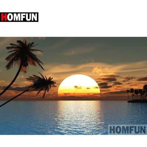 HOMFUN 5D DIY Diamond Painting "Tree sea sunset" Full Drill Resin Diamond Embroidery Cross Stitch Home Decor A25946