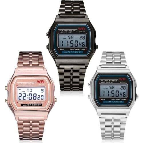 Fashion rose gold silver watch mens and womens LED square electronic digital display retro style clock mens watch