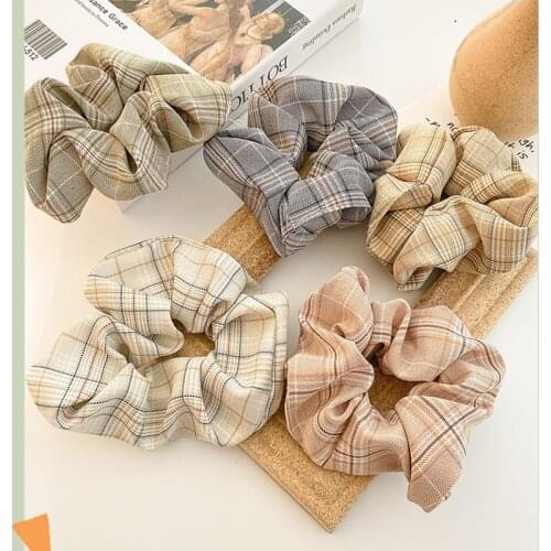 Coloful Korean Plaid Scrunchie Elastic Hair Rubber Bands for Women Girl Holiday Headwear Ponytail Hair Accessories