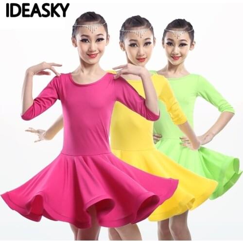Latin salsa dresses girl dance for competition kids girls children skirts cha cha dance dress child professional dance costumes