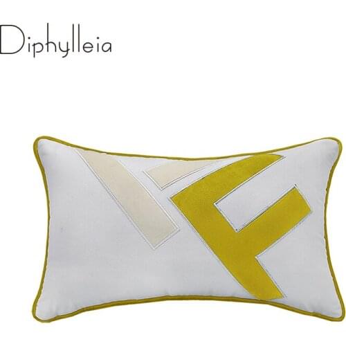 Diphylleia F Casa Decor Cushion Cover Modern Upholstery Velvet Cut Embroidery Yellow Luxury Coussin Lumbar Pillow Case 30x50cm