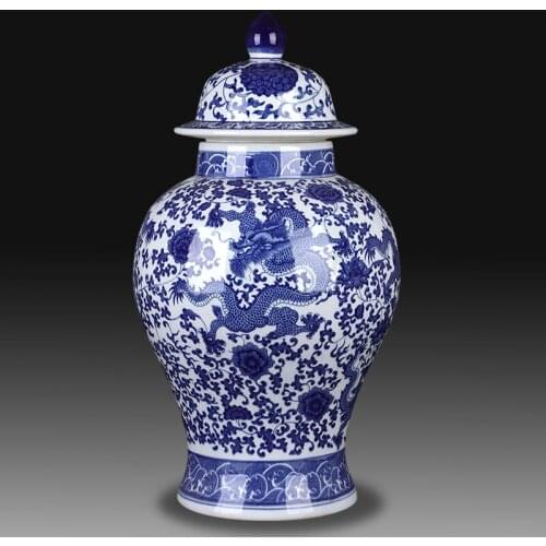 Jingdezhen Porcelain Antique Large Blue And White Porcelain Ginger jar Vase Chinese ceramic temple jar