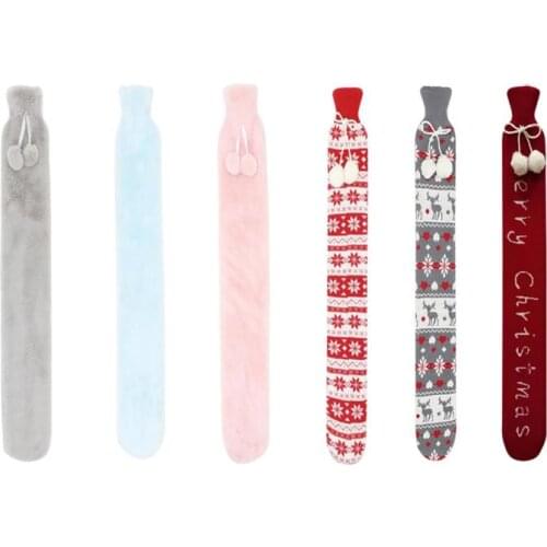 Flannel PVC Extra Long Hot Water Bottles Bag With Knitted Removable Cover For Waist Hand Foot Warming Christmas Gift