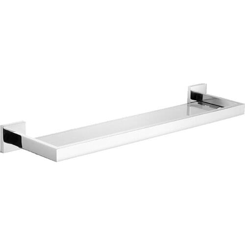 Classical Design Chrome Glass Shelf Premium Quality Stainless Steel with Hanging Bar Wall Mounted Fixture Bathroom Toiletries