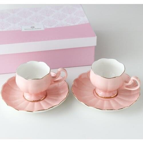 Ceramic Elegant Pink Tulip Series Tall Cup and Saucer Set/Gift Box Cup and Saucer