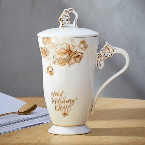 Creative European-style ceramic coffee cup with lid spoon exquisite bone china mark cup large capacity fashion home water cup