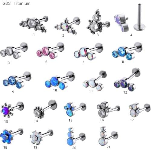 Lot 21pcs Body Jewelry - G23 Titanium Mix Styles Opal CZ Lip Labret Ring Bar Lip Piercing Ear Helix Bar Piercing Jewelry 16GX8