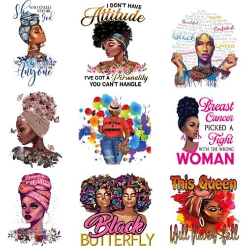 Fashion Black Girl Iron-On Patches For Clothing Washable T-Shirts Thermo Adhesive Stickers Personality Heat Transfers Appliqued