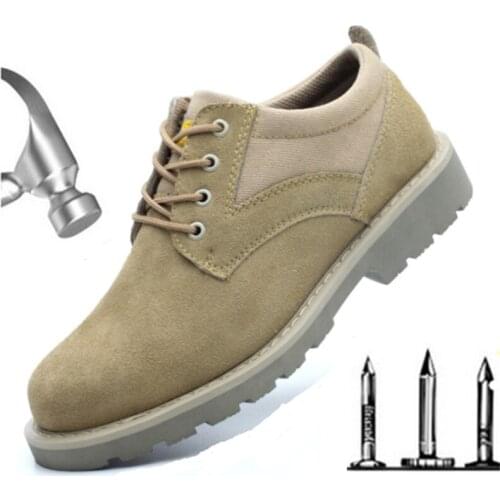 Men Genuine Leather Waterproof Breathable Work Safety Shoes Steel Toe Cap Outdoor Non-slip Safety Boots Fashion Motorcycle Shoes