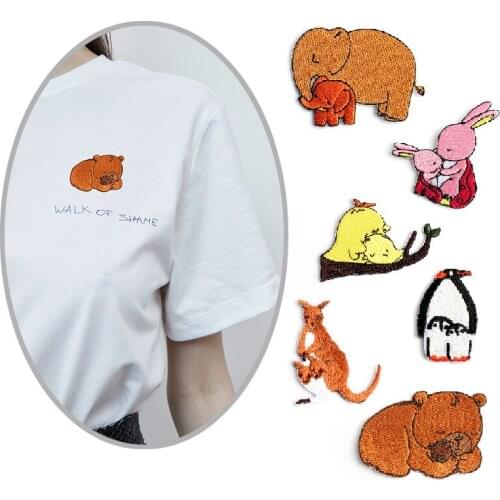 Mom Love You Series Small Bear Elephant Rabbit Embroidered Patch Iron on Patches for clothing applique DIY Crafts for Baby