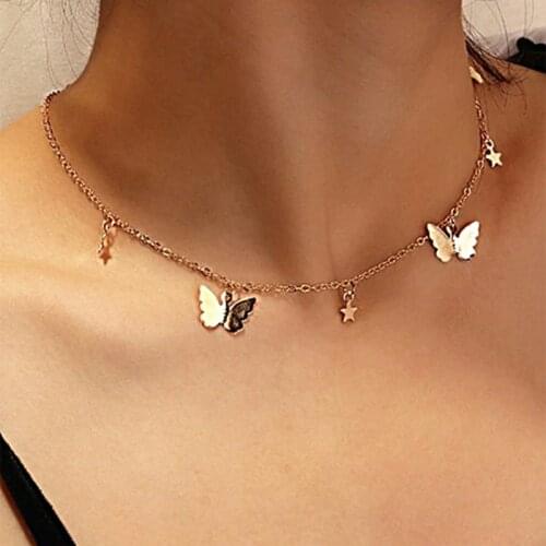 New Fashion Small Animal Butterfly Stars Chain Necklaces Gold Silver Color Clavicle Chain Necklaces For Women Jewelry