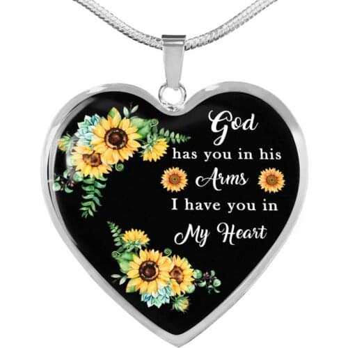 God Has You In His Arms Heart Necklaces Sunflower Necklaces Memorial Necklace Remembrance Necklace Chain Jewelry