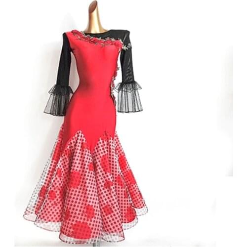 New DL748 Female Latin Dance Dress Women Yarn Lotus Sleeve Design Belly Dancing Performamnce Modern Dance Dress