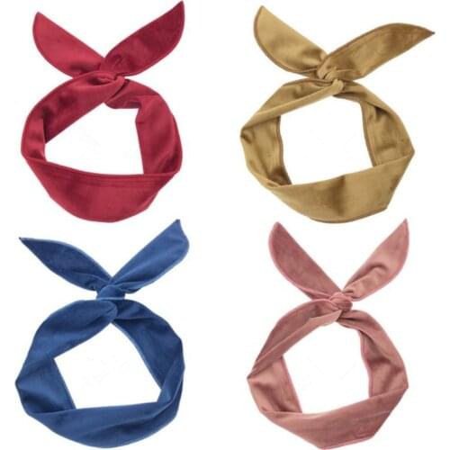 Soft Velvet Rabbit Ears Iron Wire Turban Headband Women Hair Head Bands Wrap Accessories For Girls Scrunchy Headwrap Hairband