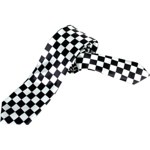 Prettyia Classic Black White Plaid Unisex Tie Slim Narrow Skinny Necktie