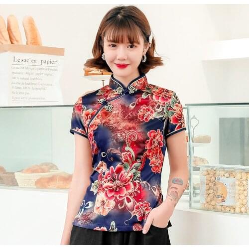 Slim Chinese Traditional Tops Large Size 5XL Lady Blouse Classic Vintage Buttons Shirt Summer New Short Sleeve Tang Clothing
