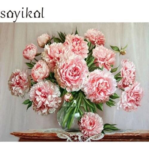 Framed Pink Flowers Rose DIY Painting By Numbers Modern Wall Art Picture Acrylic Paint On Canvas Gift For Home Art Wall Decor