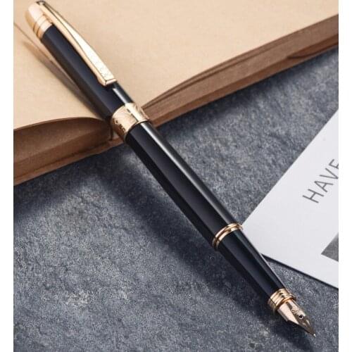 Hero 200C 14K Gold Business Fountain Pen Black With Golden Carved Clip Fine Nib 0.5mm Gift Pen And Box For Collection Office