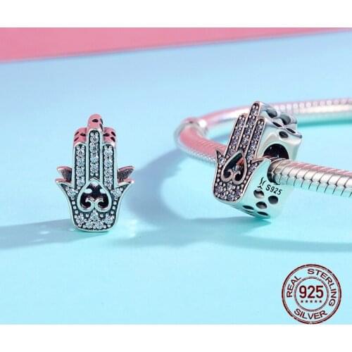 Hand of Fatima Zircon Charm fit Pandora Bead Bracelet Pendant Woman Original Fashion Jewelry Making 925 Sterling Silver Gift DIY