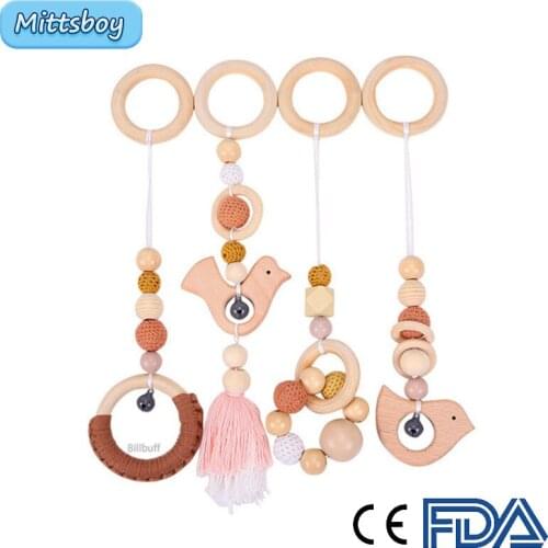 DIY Baby Toy Wooden Pram Clip Newborn Mobile Pram Silicone Bead Pacifier Chain Chewable Silicone Rattle Baby Wooden Teether Gift