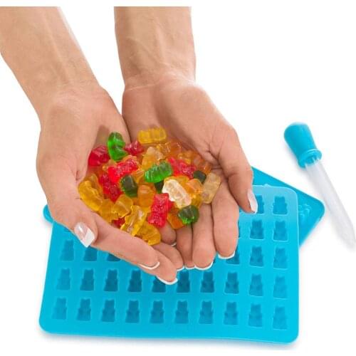 Silicone Moulds 50 Cavity Gummy Bear Mold With Dropper Chocolate Molds Maker Non-Stick Candy Mold Trays Jelly Ice Cream Mold