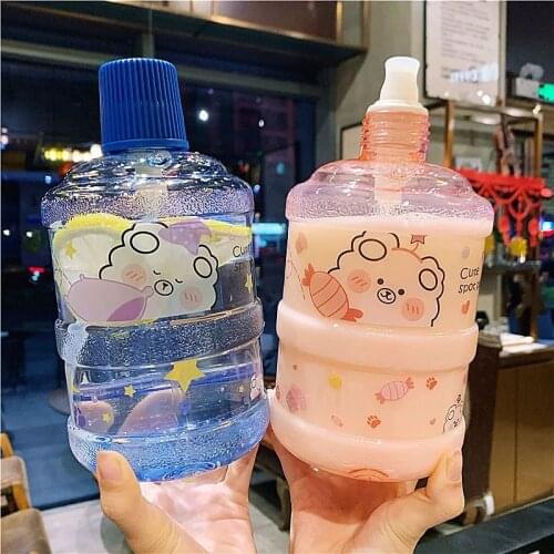Large Capacity Sports Bottle 1L Cute Printing With Handle Easy to Carry Leakproof Gym Fitness Girl Traveling Straw Water Kettle