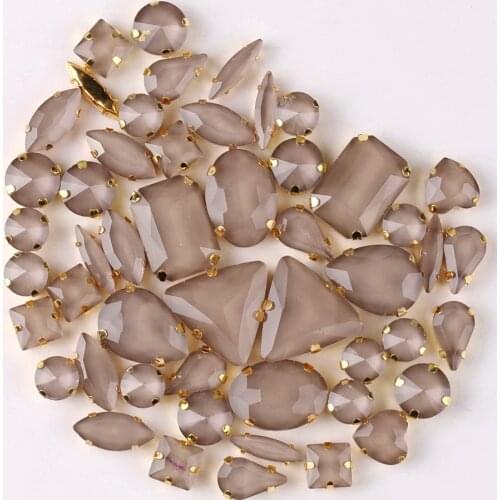 Gold claw settings 50pcs/bag shapes mix jelly candy Lt topaz glass crystal sew on rhinestone wedding dress shoes bags diy