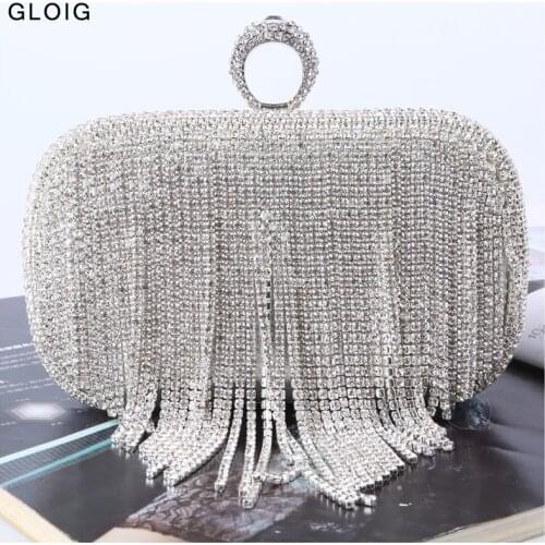 Tassel Diamonds Evening Bags Finger Ring Small Clutch Chain Shoulder One Side Rhinestones Party Wedding handbags