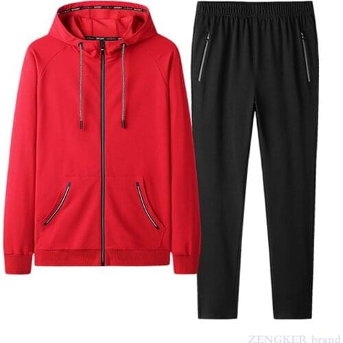 Spring and autumn hooded casual sports suit mens sportswear long-sleeved cardigan sweater trousers two-piece suit 40-150 kg