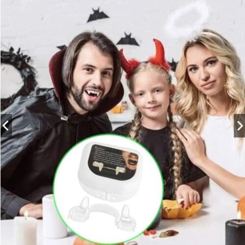 Retractable Vampire Teeth Halloween DIY Square Teeth Dentures Zombie Teeth Cosplay Costume Props Horror Party Decor Accessories