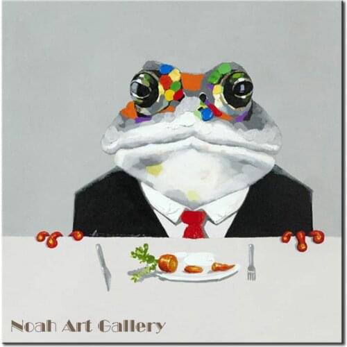 Funny Modern Animal Oil Painting on Canvas the Food for Mr Frog Hand Painted Glass Frog Painting Art Wall Art Abstract Paint