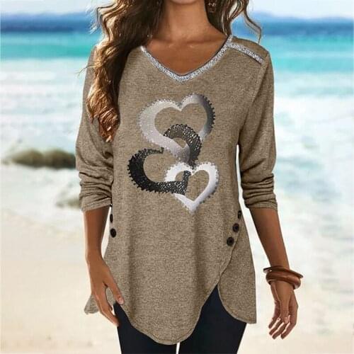 Spring Autumn Love Long Sleeve T Shirt Casaul Tops Women 2021 Blusas Vintage Clothes Print T-shirts Plus Size Women Clothing