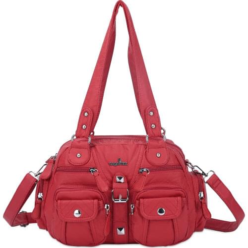 Angel Kiss Brand Hot Selling PU Leather Women Handbag Roomy Capacity Lady Shoulder Bag with Two Compartments and Many Pockets