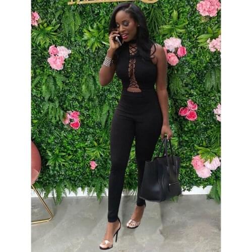 Autumn Spring Jumpsuit Women Bandage Backless Sexy Bodysuit One Piece Club Outfits Sports Lounge Streetwear Wholesale Items