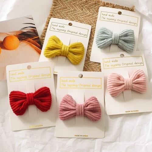 1PC Candy Color Bow Hairpin Soft Cotton Cute Baby Girls Knotted BB Clip Hair Clip Korean Sweet Barrettes Pink Hair Accessories