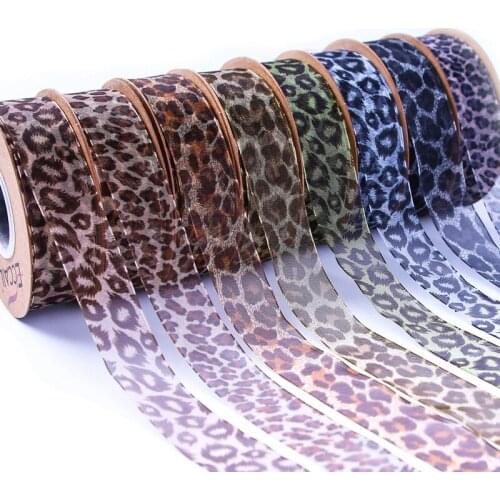 10yards 25mm Leopard Camo Fabric Organza Ribbon Clothing Headwear Handmade Bands DIY Chrismas Gift Packaging Satin Ribbons