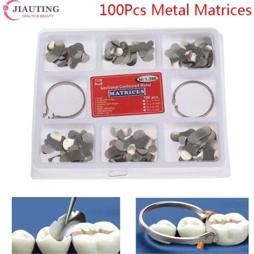 100Pcs/Box Dental Matrix Sectional Contoured Metal Matrices Bands Dental Matrix Rings Full Teeth Replacement Dentsit Oral Care