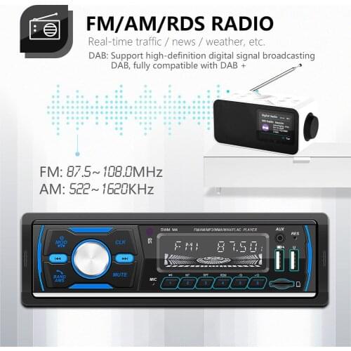 Bluetooth 5.0 Car Stereo Radio Receiver With Remote Control 1Din Digital Media Receiver Support FM/AM/DAB/DAB +/MP3 Radio
