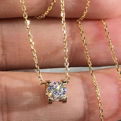 10K Yellow Gold Women Pendants Necklaces Moissanite Diamond 0.5 1 2 3 4 5 Carat Round Wedding Anniversary Engagement Party Gift