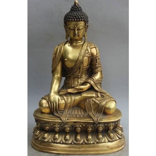Fast shipping USPS to USA S2404 16" Tibet Buddhism Bronze 24K Gold Gilt Seat Shakyamuni Amitabha Buddha Statue